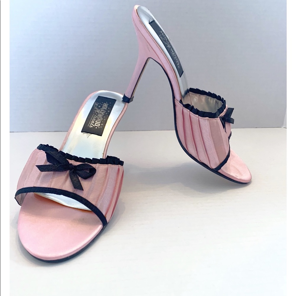 Pink satin mule heels